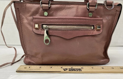 Rebecca Minkoff Regan Mini Satchel Pink Genuine Leather Satchel 2 Handles - Picture 3 of 12
