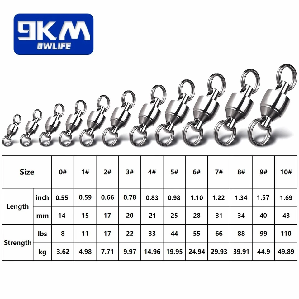 20~50Pcs Fishing Ball Bearing Swivel with Split Ring Stainless Steel Snap 0#~10# - Image 2 of 4