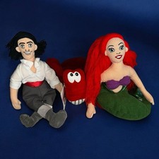 Disney Store Vintage The Little Mermaid Set of 3 Ariel  Eric Beanbag 9" Plush