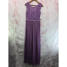 Davids Bridal Dress Womens 6 Small Purple Lilac Lavender Lace Maxi Gown Ribbon