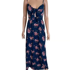 Dreamers maxi dress Navy blue floral print tie chest SZ SM V-neck top beach