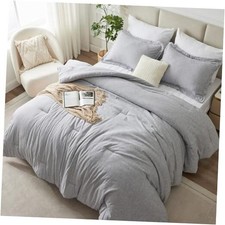 Comforter Set - 3 Pieces Soft Luxury Cationic Dyeing Queen Light Grey