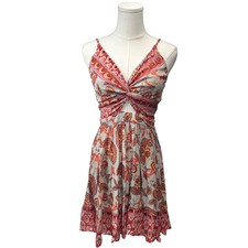 Angie Sun Dress Mini Red Paisley Boho Cutout Tiered Hippie Festival Gypsy Small