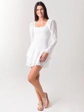 LoveShackFancy Women's Cedria Smocked Eyelet White Cotton Short Mini Dress S