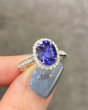 5.20Ct Cushion Cut Natural Tanzanite  Diamond 14K White Gold Engagement Ring