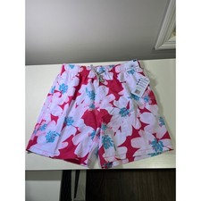 Vintage Summer Mens Pink Floral Swim Trunks Volley Shorts V70709 Size L NWT