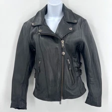 Womens Xpert Leather Motorcycle Jacket Moto Biker Riding Size S Snap Lining
