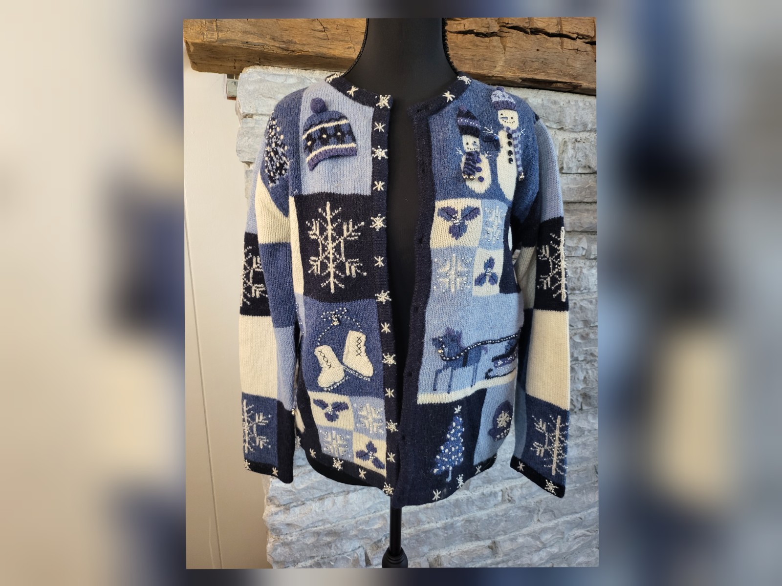 Vintage Talbots Patchwork Embroidered 100% Wool C… - image 1