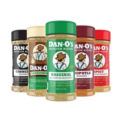 Dan-O's 5 Bottle Seasoning Set Original Spicy Chipotle Crunchy Cheesoning Sugar 