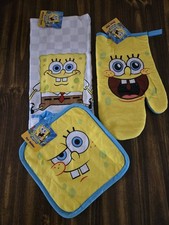 NEW SpongeBob Square Pants Kitchen Set, Towel, Oven Mitt And Potholder