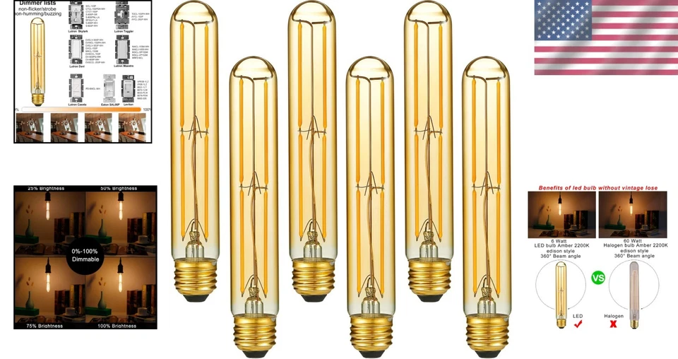 Vintage Style T10 LED Bulb 60W Equivalent - 6 Pack - Image 2 of 4