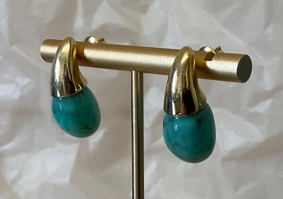 Bottega Veneta. Chunky water drop earrings with turquoise # 361 - Image 3 of 4