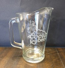 Vintage Coors Rodeo Glass Pitcher 9  Cowboy B...