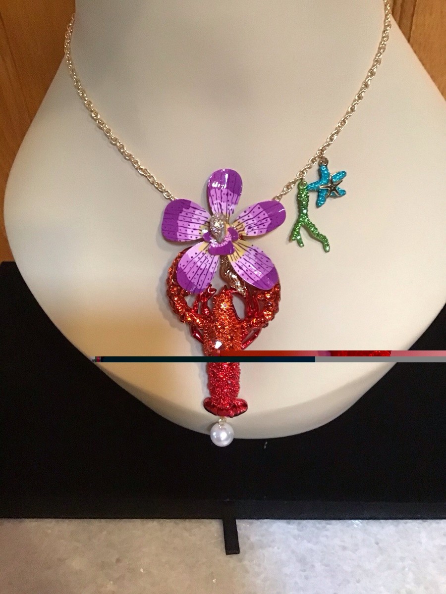 New BETSEY JOHNSON Mermaid Jewels Lobster Orchid Necklace | eBay