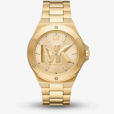 Neu Michael Kors Lennox Oversized Gold Tone Logo Damen Stahl Uhr 45mm MK8939