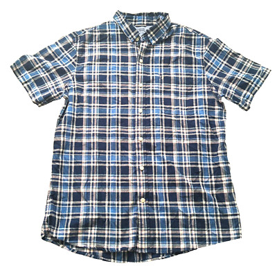 Izod Saltwater Series Shirt Adult Large Blue Black Button Up Short Sleeves