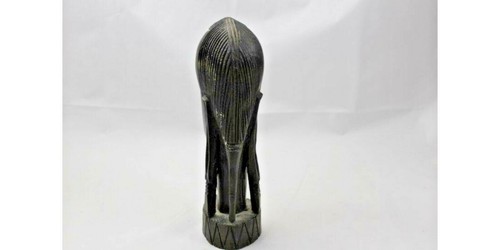 African Head Female Ebony Wood HandCarved Sculpture 9" tall Antique Tribal - Picture 5 of 6