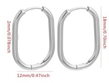 Stainless Steel Rectangle Hoop Earrings 12mm x 18mm 1 pair 