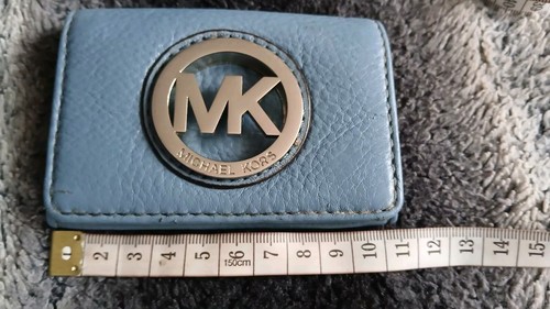 Michael Kors Silver Tone Blue Leather Make Up Coins Wallet Case Used Check Photo - Picture 10 of 13