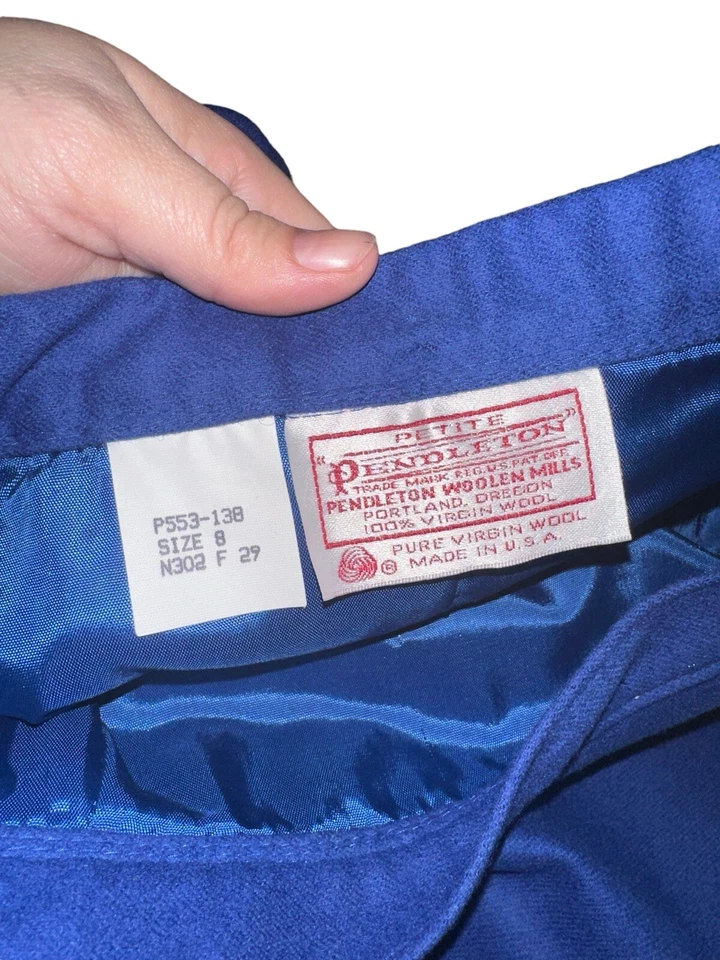 Falda lápiz midi vintage Pendleton Petite para mujer talla 8P azul 100 % lana hecha en EE. UU. Foto 3 de 4