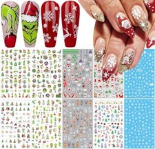 10 Sheets Christmas Nail Stickers 3D Xmas Nail Decals Winter White Snowflake A2