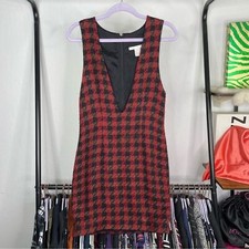 Vintage The Limited Red Houndstooth Plunge Neck Dress