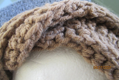 Hand Crocheted Beanie Hat Medium BROWN French Twist 100% Acrylic Adult Size