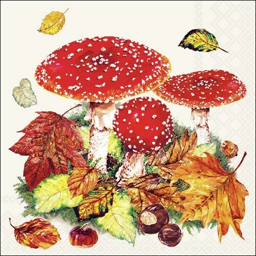 4 x Single Napkins/3Ply/33cm/Decoupage/Fly Agaric/Red Cap/Trio of Toadstools