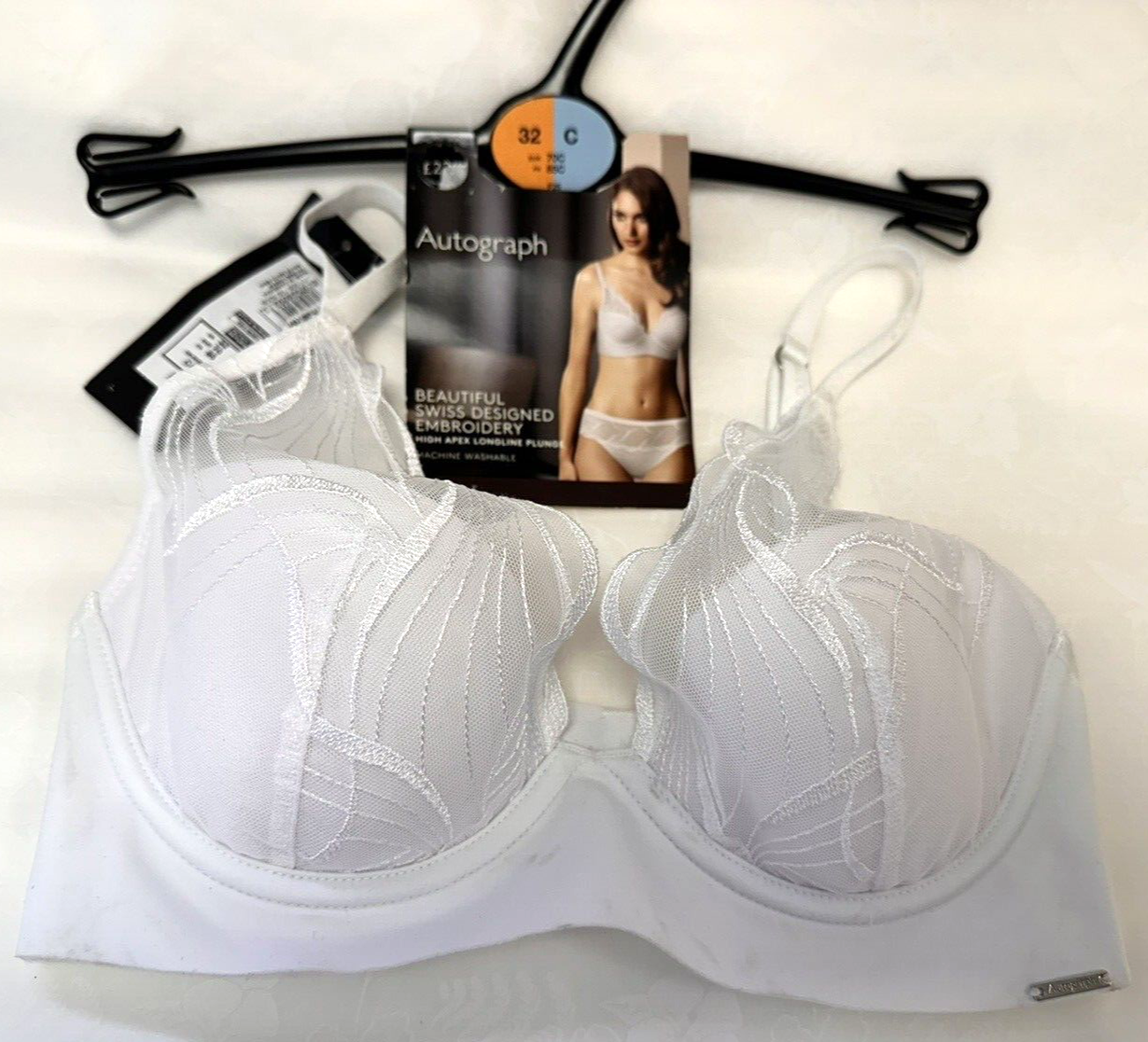 NEW M&S Autograph Marks & Spencer 32C white padded longline high apex plunge bra