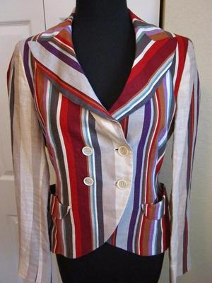 Etro Multicolor Strips 2 Pocket 4 Button Closure Blazer Jacket Sz 42/8US Rt$1970