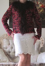 DOLCE&GABBANA Runway Wool,Lamb Fur Trimmed Tweed Dress-y Jacket/Coat IT 44,M-L