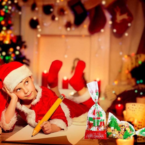 200 Stück Weihnachten Zellophan Leckerlibeutel Goodie Bags für Snacks Plätzchen Süßigkeiten - Bild 3 von 7