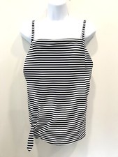 KONA SOL TANKINI SWIMSUIT TOP NAVY BLUE WHITE STRIPED SIZE XL ADJ STRAPS