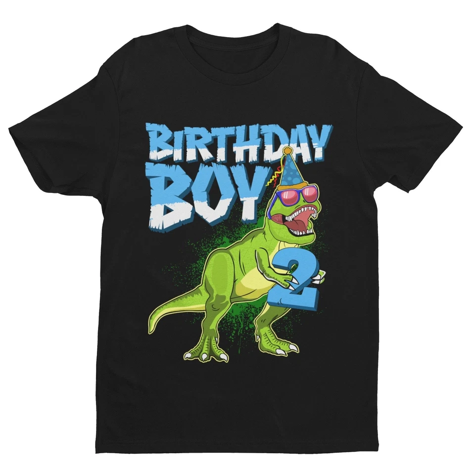 Boys 2nd Birthday Dinosaur T Shirt Birthday Boy With T Rex Holding A Number Two - Image 4 of 4