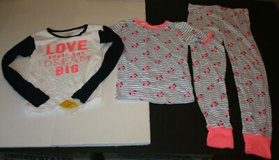 New OshKosh Girls 8 year 3 Piece PJs Love Every Day Dream Big 2 Tops & Pants