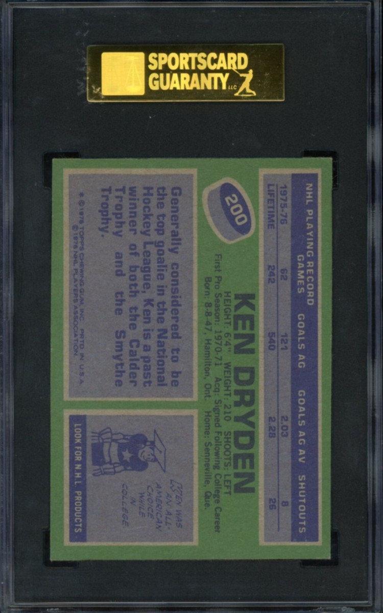 1976-77 TOPPS NHL HOCKEY #200 KEN DRYDEN HOF SGC 7.5 NM+ MONTREAL