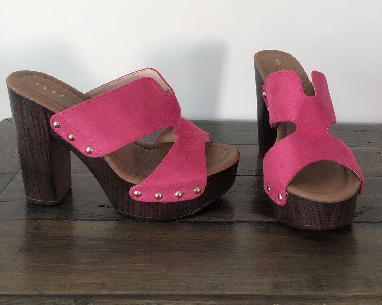 Faux Suede Platform High Block Heel Slides Size 6… - image 1