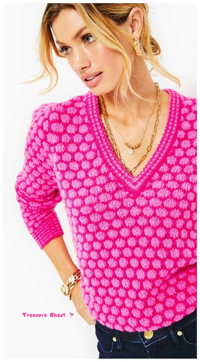 Lilly Pulitzer NWT Brista Sweater Pink Palms Honeycomb $128 Size