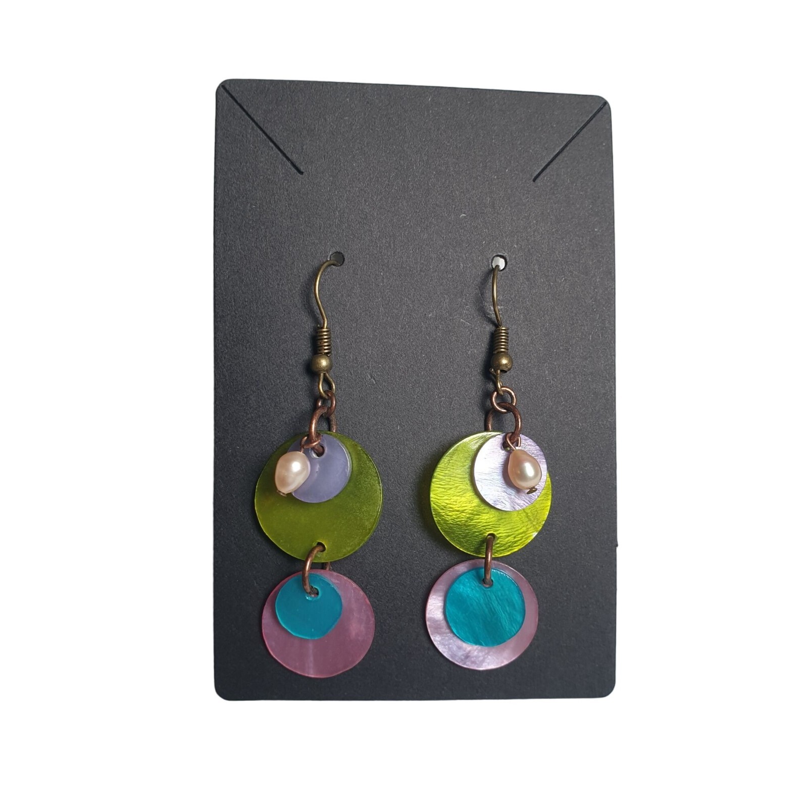 Handcrafted Multicolor Layered Circle Dangle Earr… - image 3