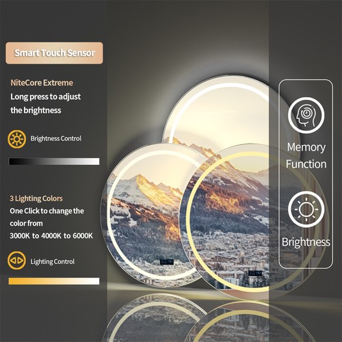 Large Bluetooth LED Bathroom Mirror w/ Front Lighting Backlit Dimmable Anti-fog - Picture 14 of 16