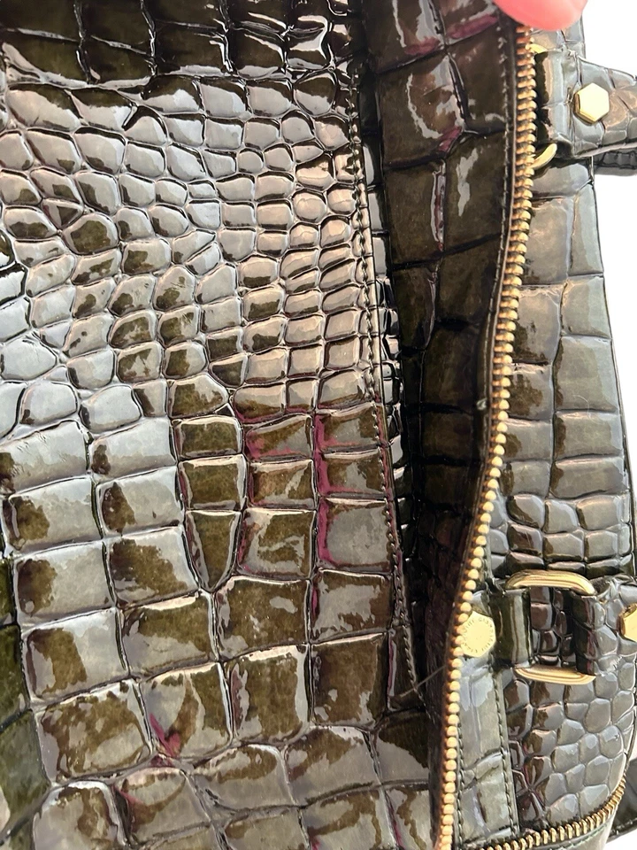 Bolso de Hombro Gianni Bini Dos Asas Borde Oliva/Dorado Imitación Piel de Caimán Cartera S Foto 4 de 4