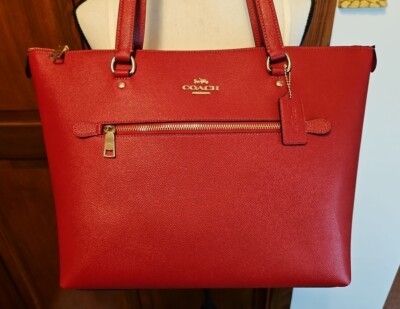 🌟🌷NWT COACH Gallery Tote Solid Red Leather Handbag *AUTHENTIC*