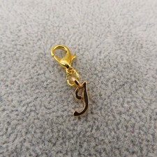 Initial CURSIVE LETTER J Charm Zipper Pull Keychain Add On Clip Gold Tone New