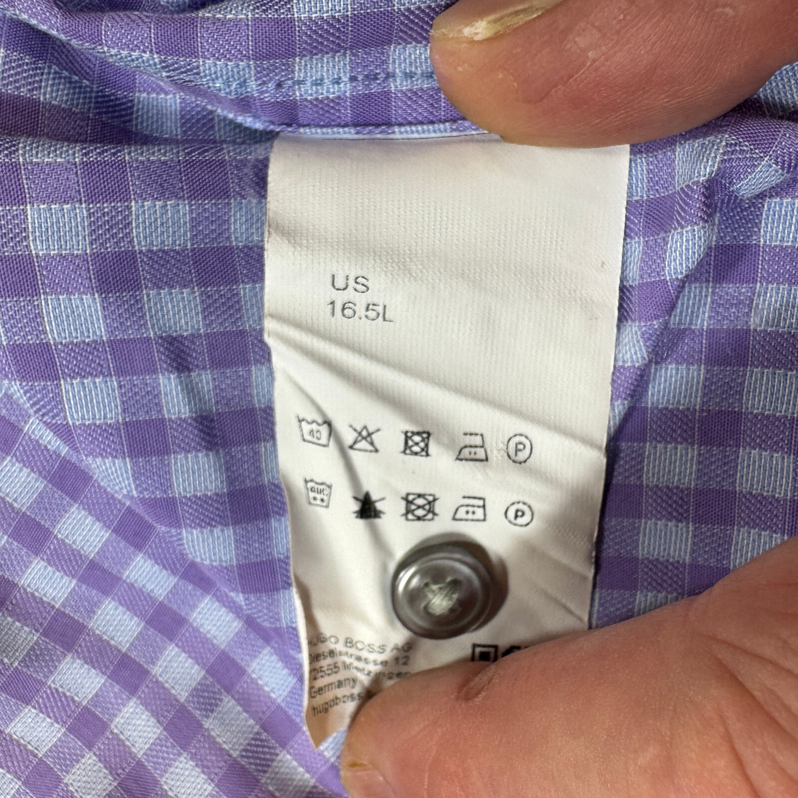 Hugo Boss Sharp Fit Men's Size 16.5-34/35 Purple Check Cotton Dress Shirt thumbnail 9