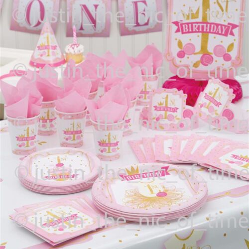 Girls 1st First Birthday Pink & Gold Party Supplies Tableware  - Photo 1/11