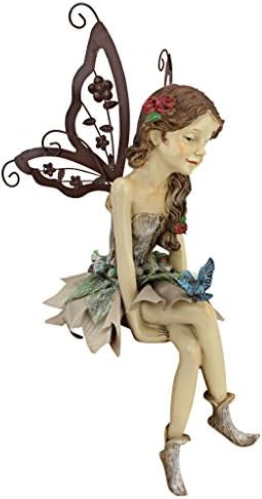 Design Toscano Fannie la fata del giardino Statua seduta, poliresina, a colori,