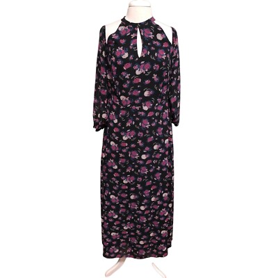 Bar lll black floral print cold shoulder chiffon sleeves maxi dress L