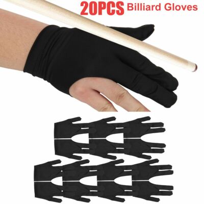 20Pcs 3 Fingers Billiard Cue Pool Gloves Snooker Left Hand Nylon Accessories US