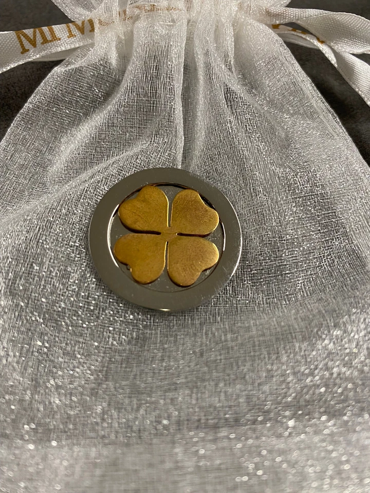 HTF MI MONEDA Medium Rose Gold Over Stainless CLOVER LEAF Good Luck Coin NEW - Image 2 of 4