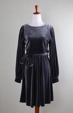CALVIN KLEIN NEW $119 Velvet Stretch Bow Belted Smocked Blouson Dress Size 4